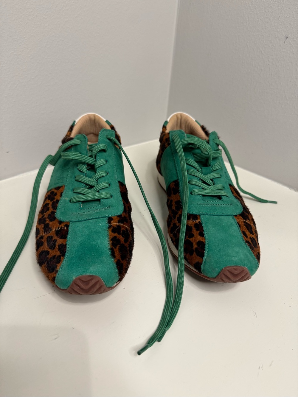 Franciele Belo Green Suede & Calf hair Leopard Print Women's Sneakers sz 9